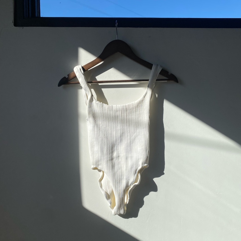 Hunza G Ivory Ribbed One Piece Bathing Suit